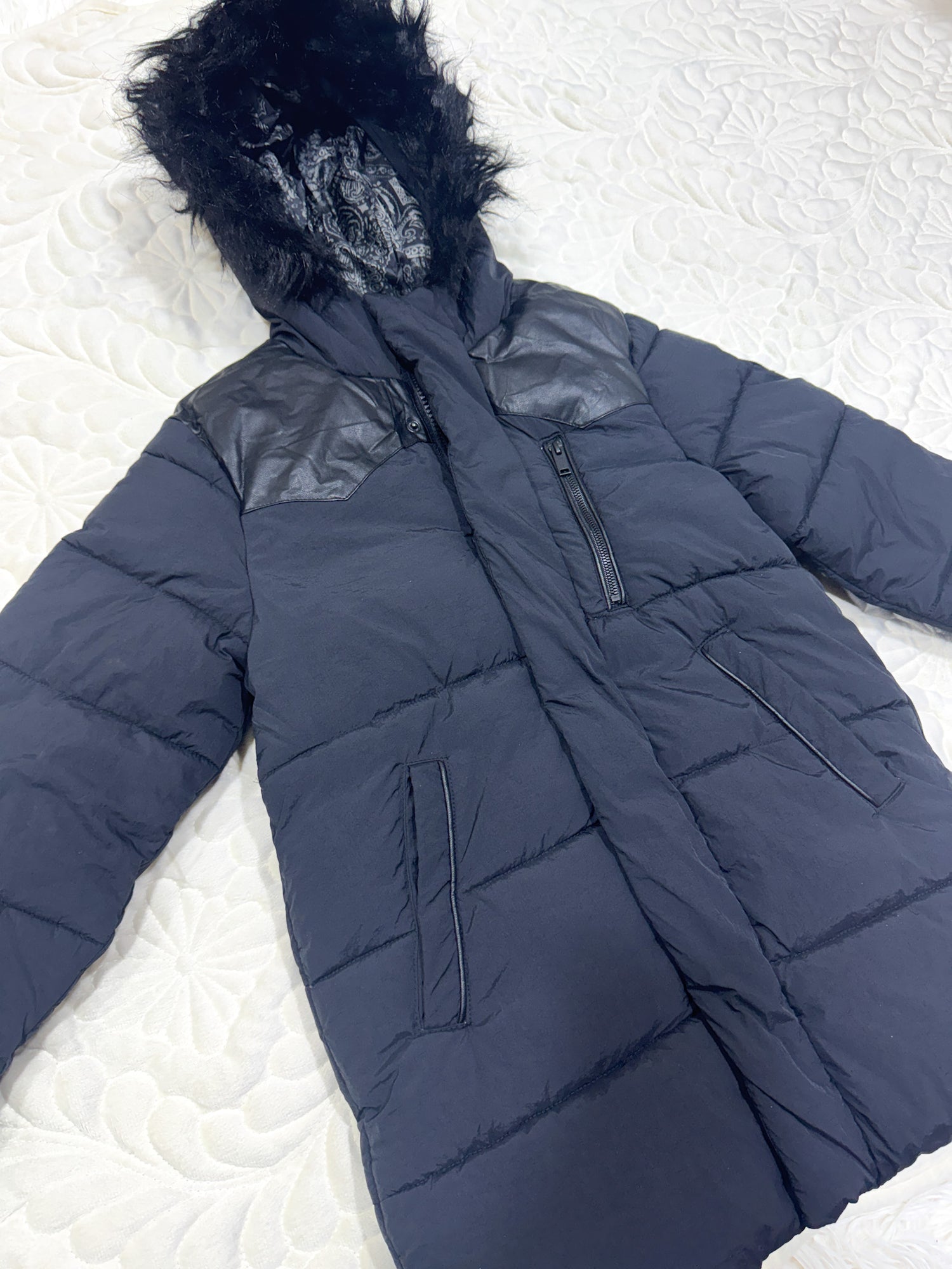 IKKS Faux Leather Panel Puffer Jacket