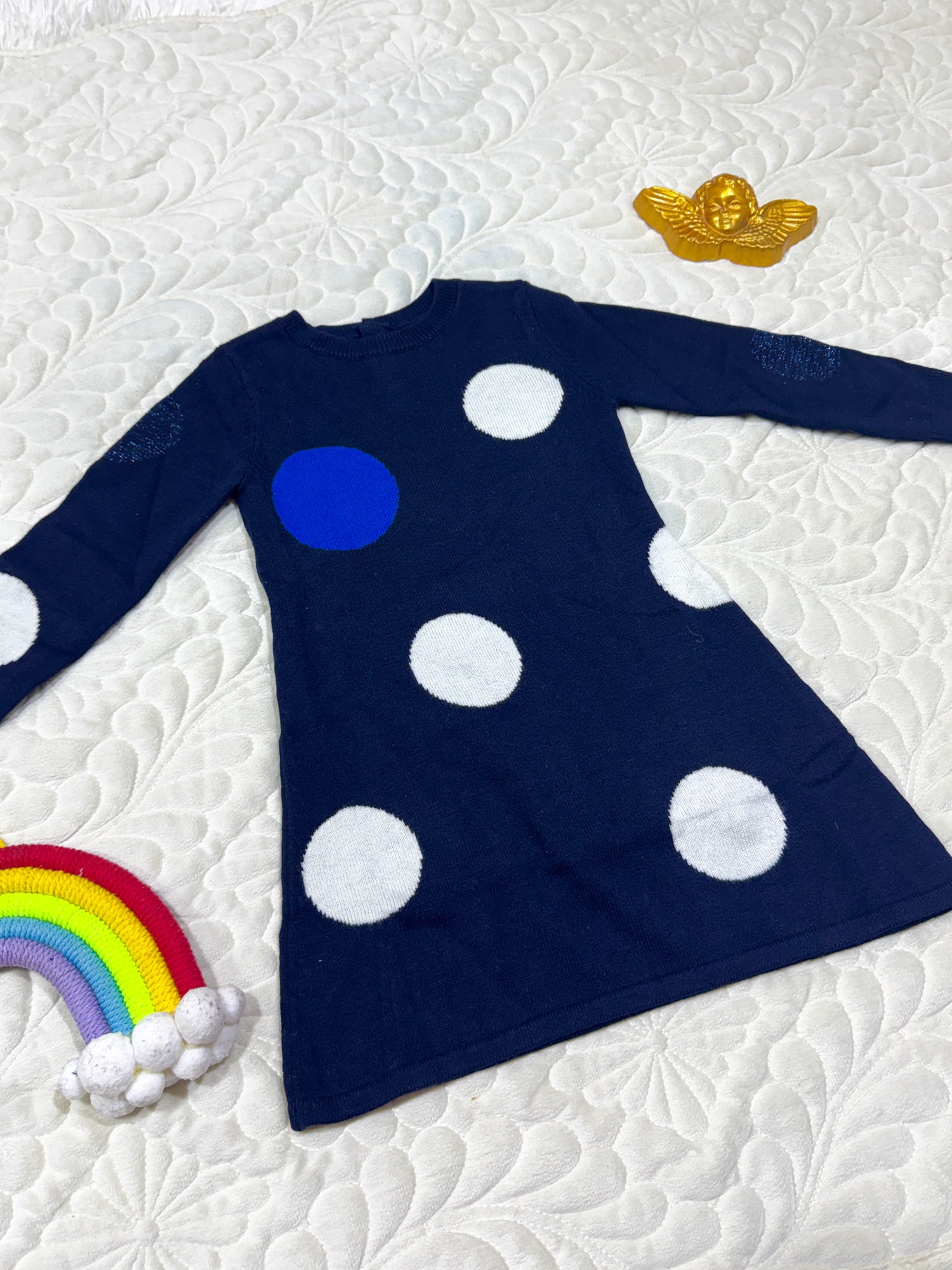 Jacadi Girls Navy Cashmere-Blend Knit Dress