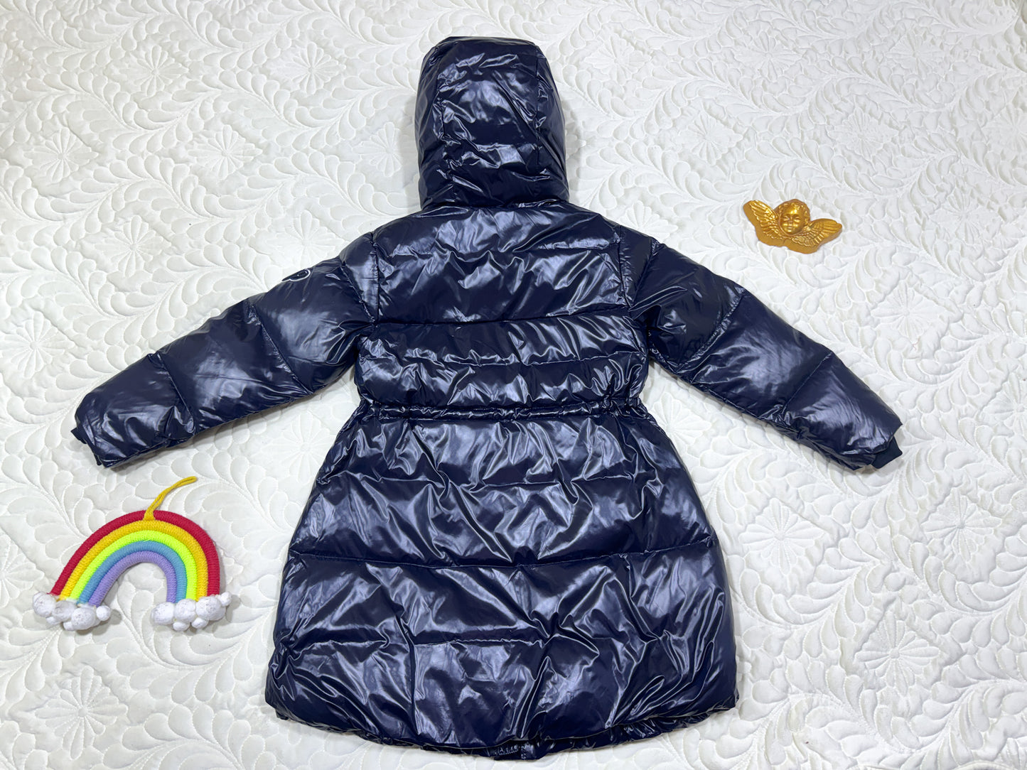 Jacadi Glanzend Marineblauwe Lange Dons Puffer Jas