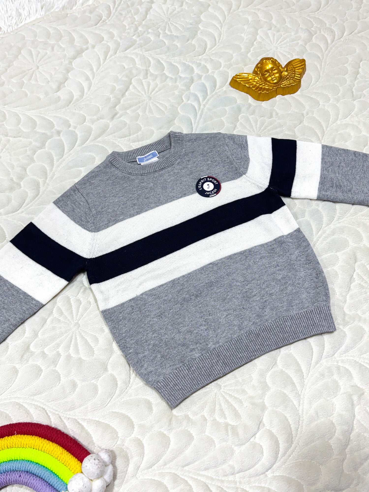 Jacadi Boys Grey & Navy Colorblock Striped Sweater