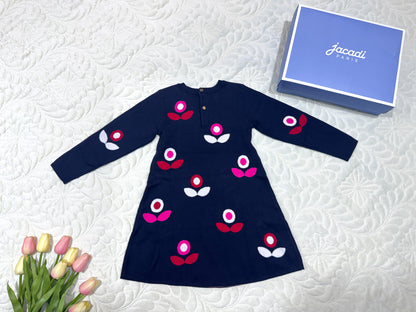 Jacadi Marine Gebreide Jurk met Bloemenprint