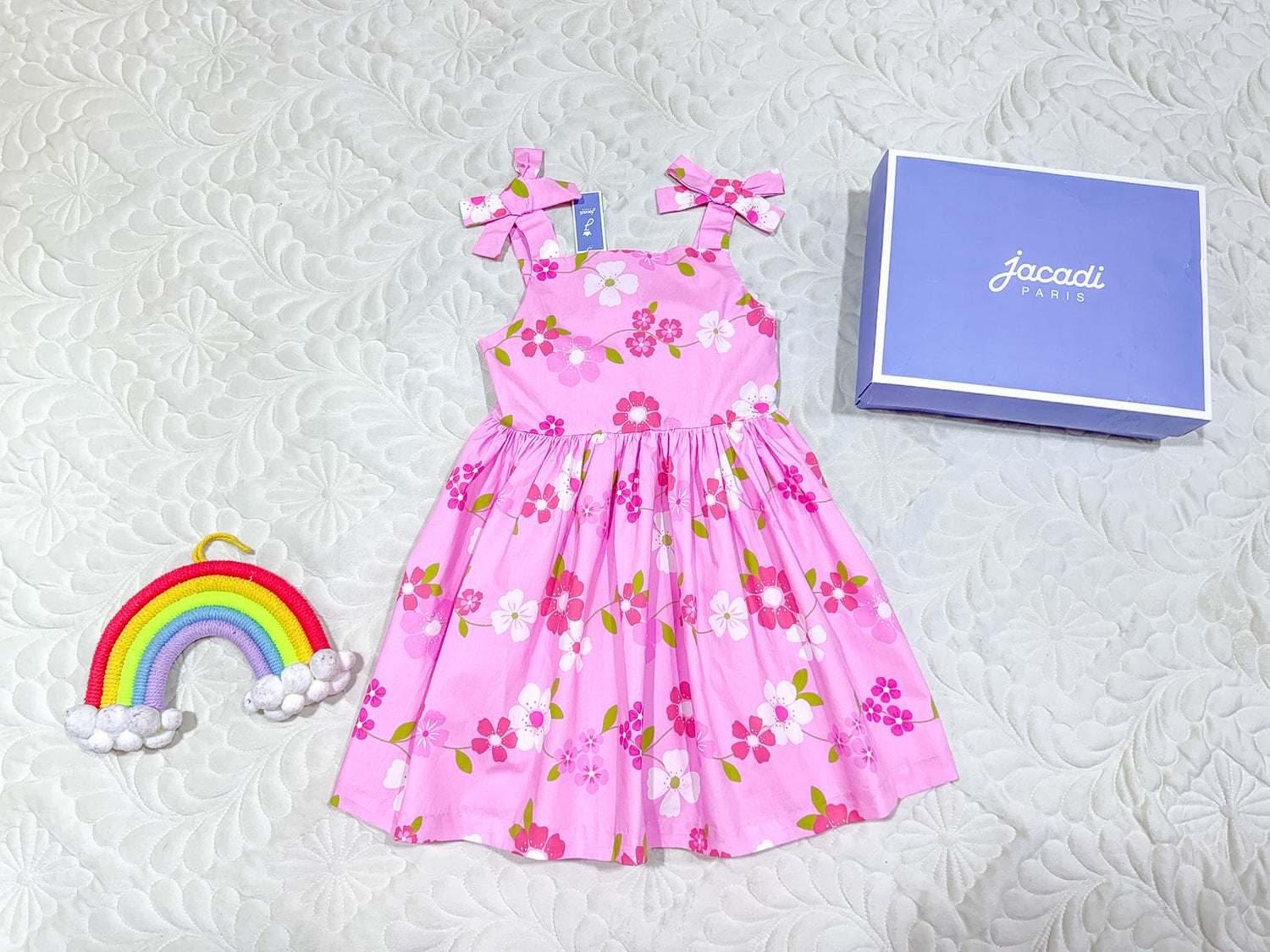 Jacadi Pink Floral Bow Strap Cotton Dress