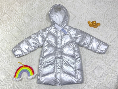 Jacadi Metallic Zilver Lange Dons Pufferjas