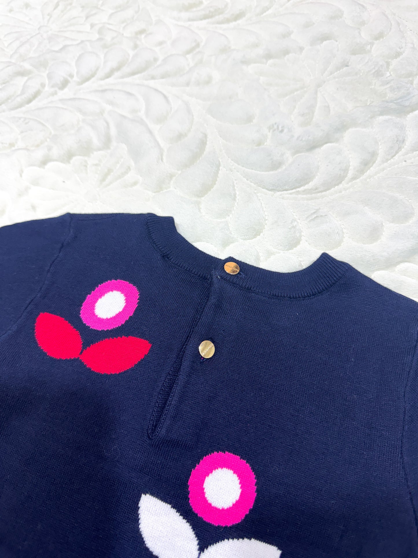 Jacadi Marine Gebreide Jurk met Bloemenprint
