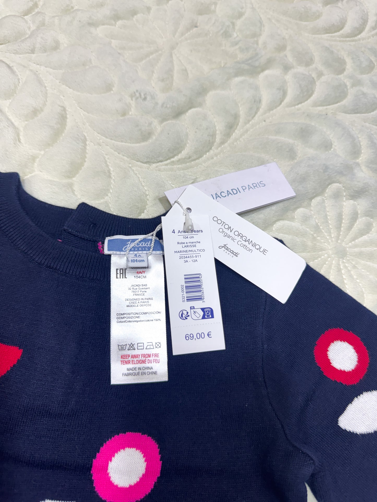 Jacadi Marine Gebreide Jurk met Bloemenprint