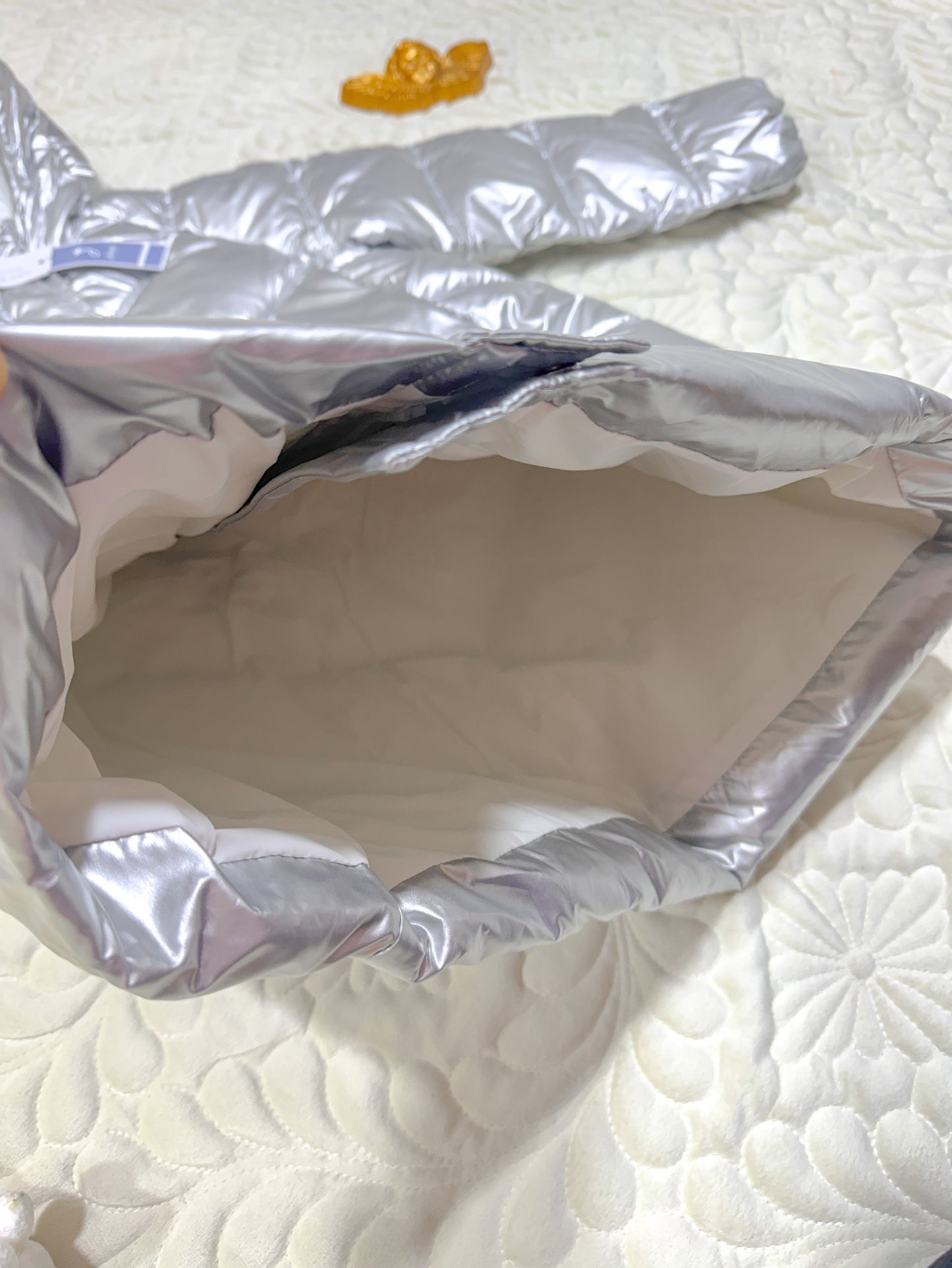Jacadi Metallic Zilver Lange Dons Pufferjas