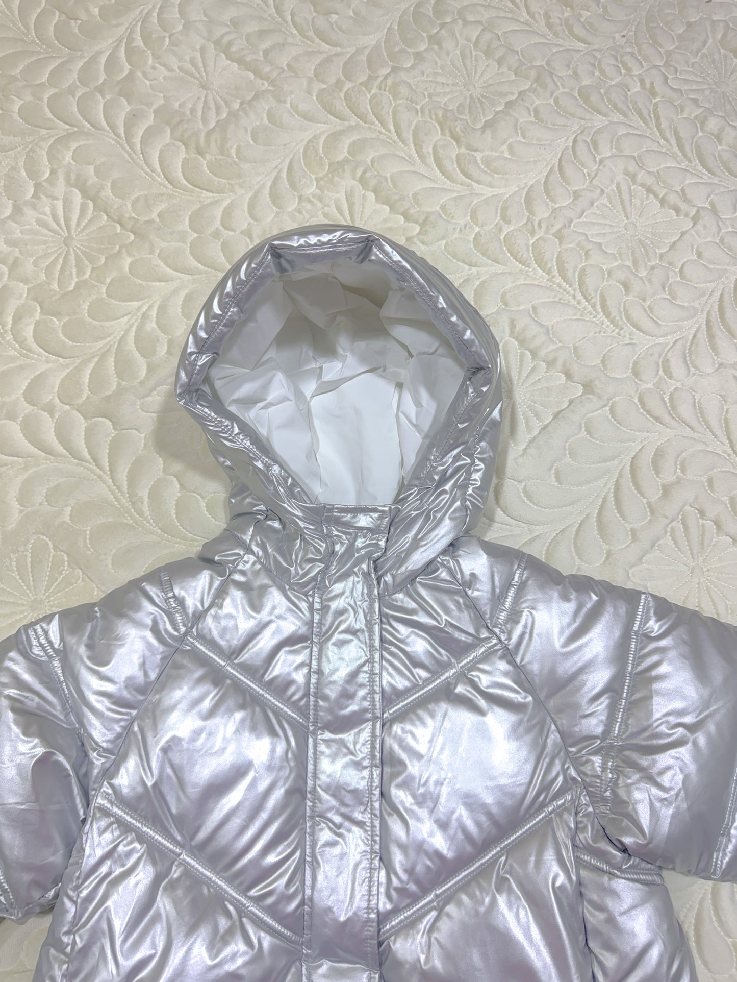 Jacadi Metallic Zilver Lange Dons Pufferjas
