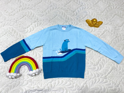 Jacadi Pull en coton pour garçons bleu clair motif chien de surf