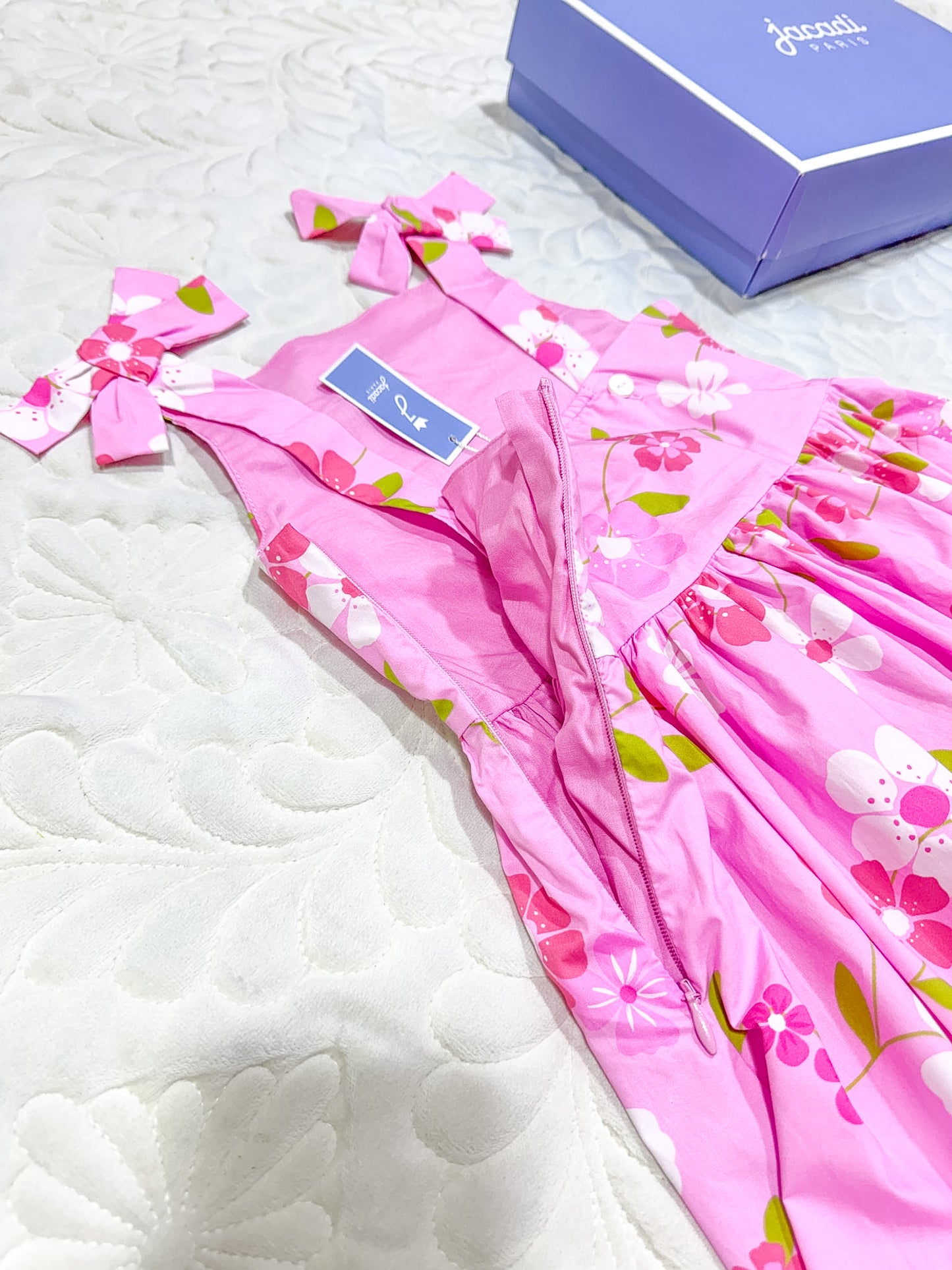 Jacadi Pink Floral Bow Strap Cotton Dress