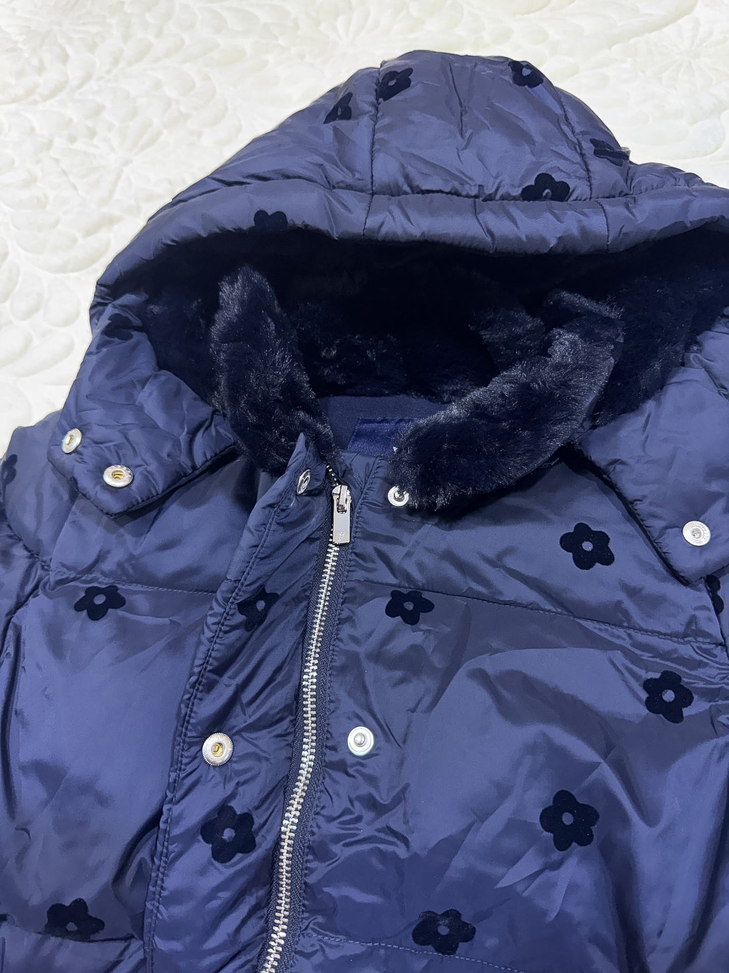 Jacadi Navy Floral Winter Puffer Jacket