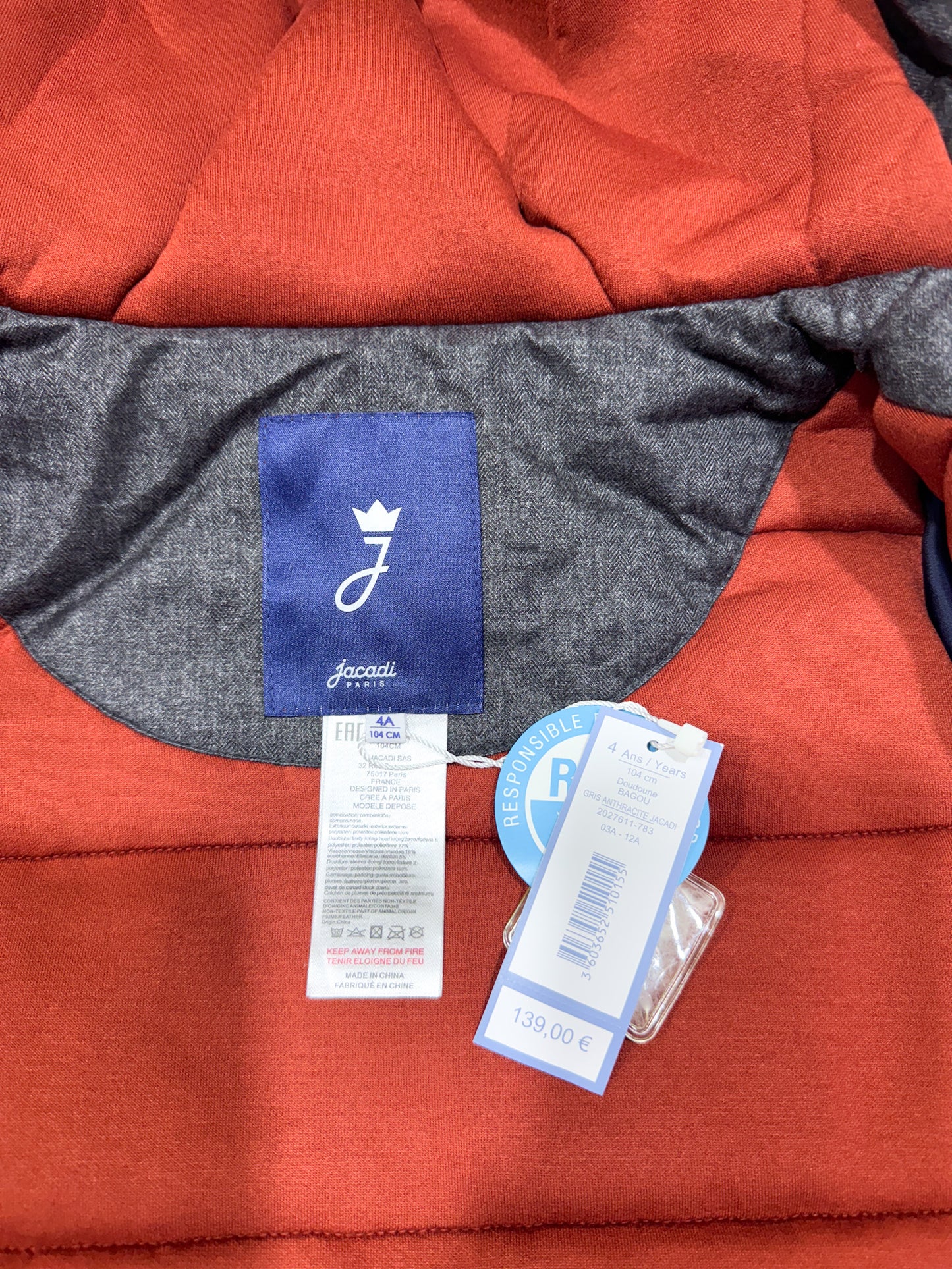 Parka Duvet à Brandebourgs Grise Jacadi Garçon