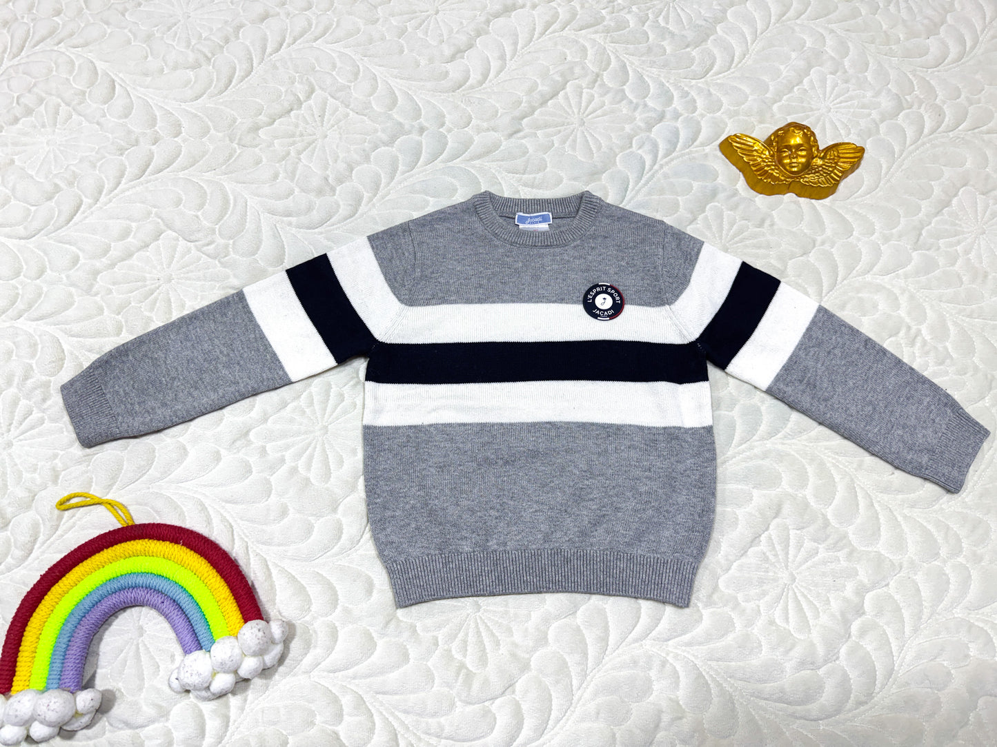 Jacadi Boys Grey & Navy Colorblock Striped Sweater