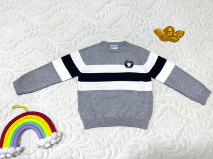 Jacadi Boys Grey & Navy Colorblock Striped Sweater