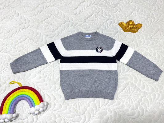 Jacadi Boys Grey & Navy Colorblock Striped Sweater