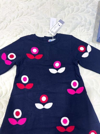 Jacadi Marine Gebreide Jurk met Bloemenprint