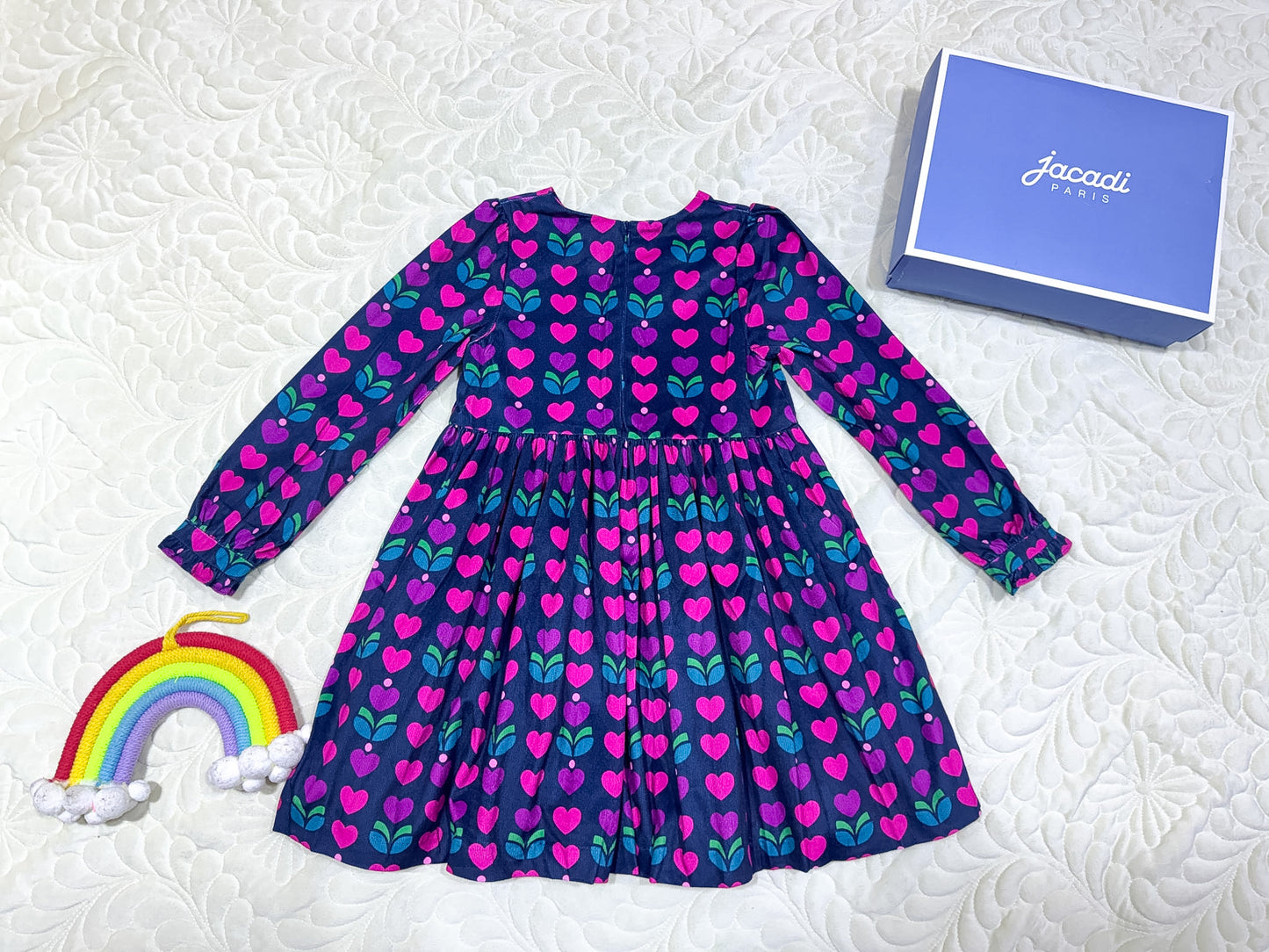 Robe imprimée cœur et tulipe marine Jacadi pour fille