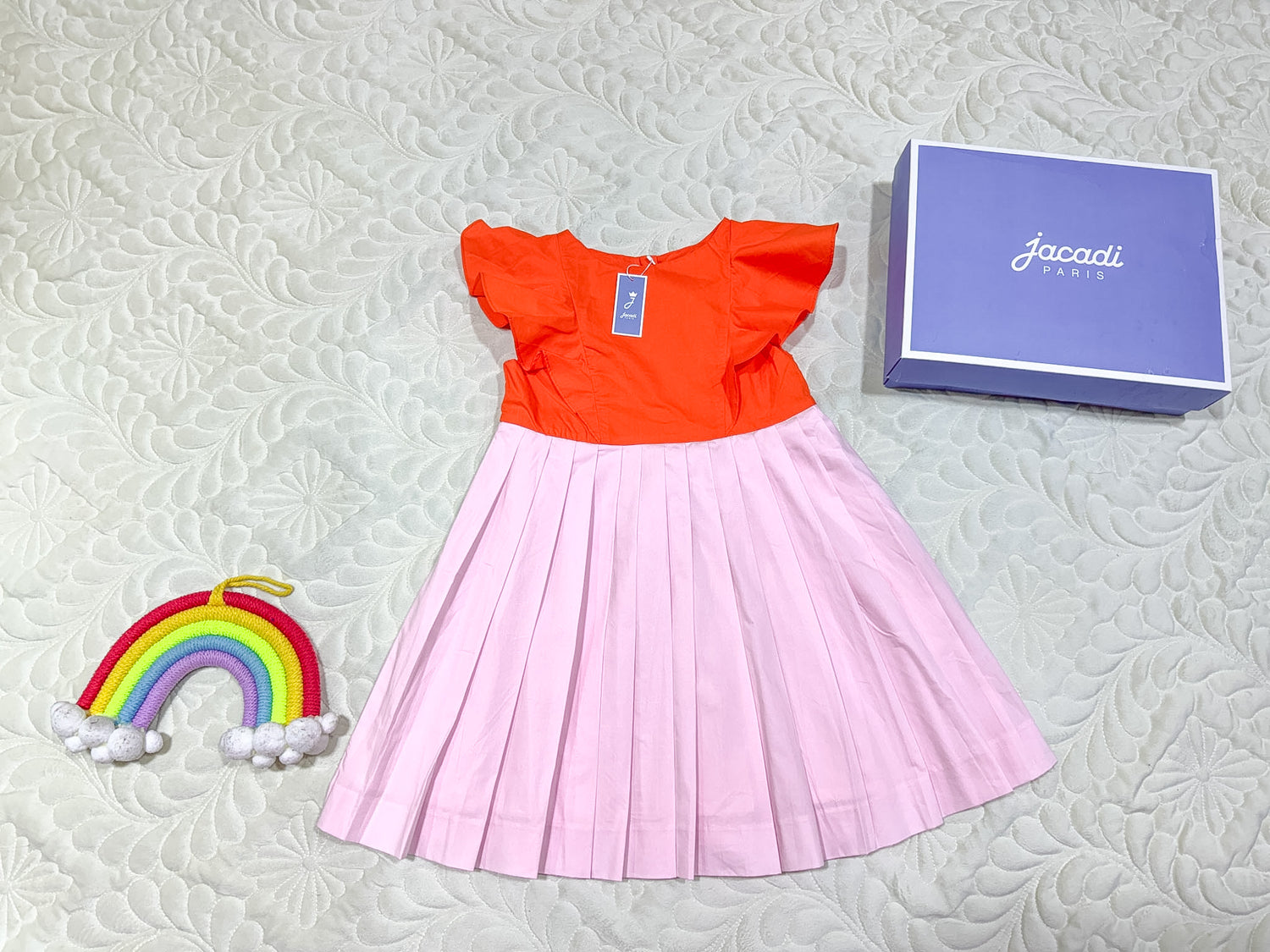 Robe plissée Jacadi orange et rose