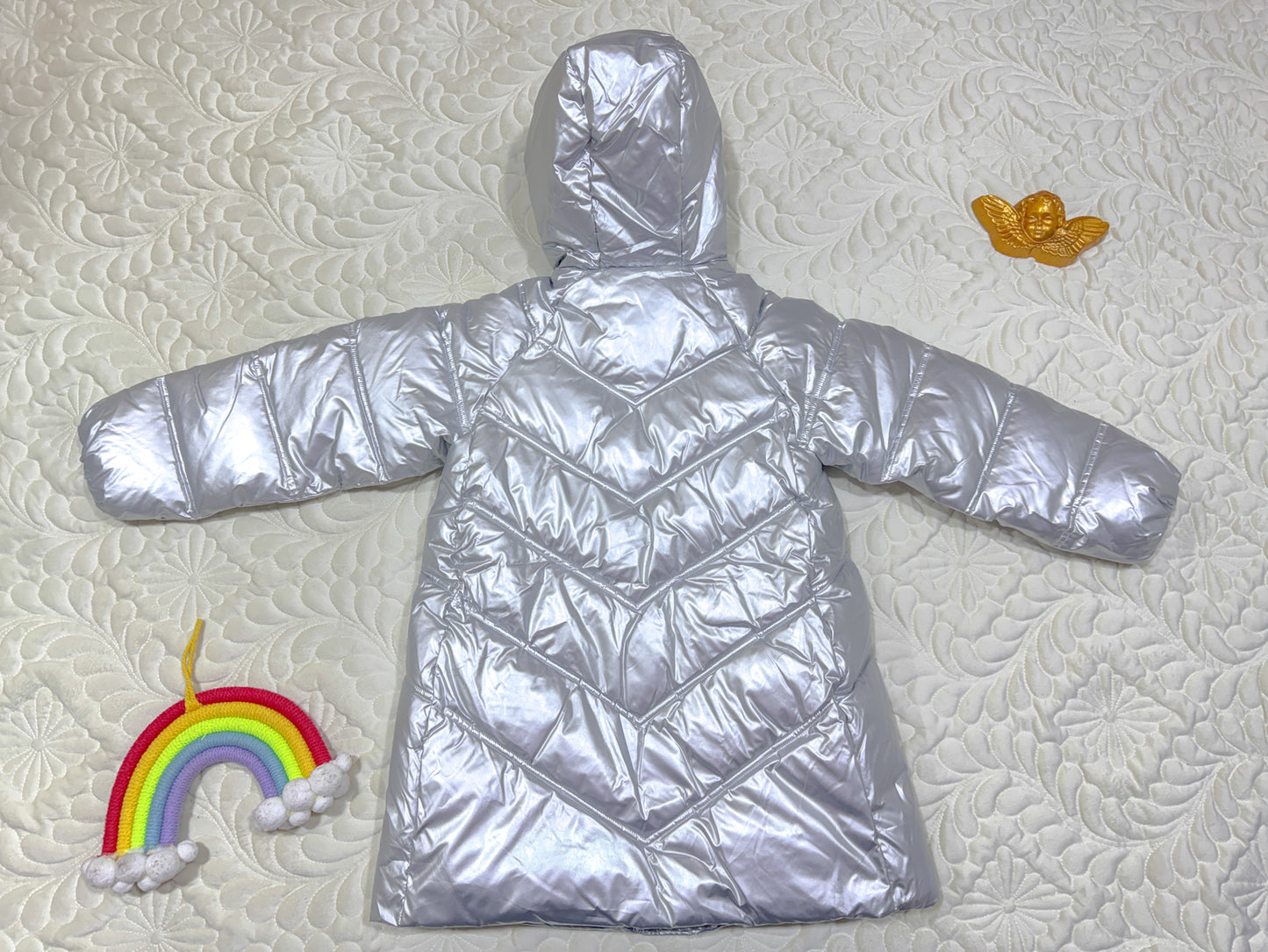 Jacadi Metallic Zilver Lange Dons Pufferjas