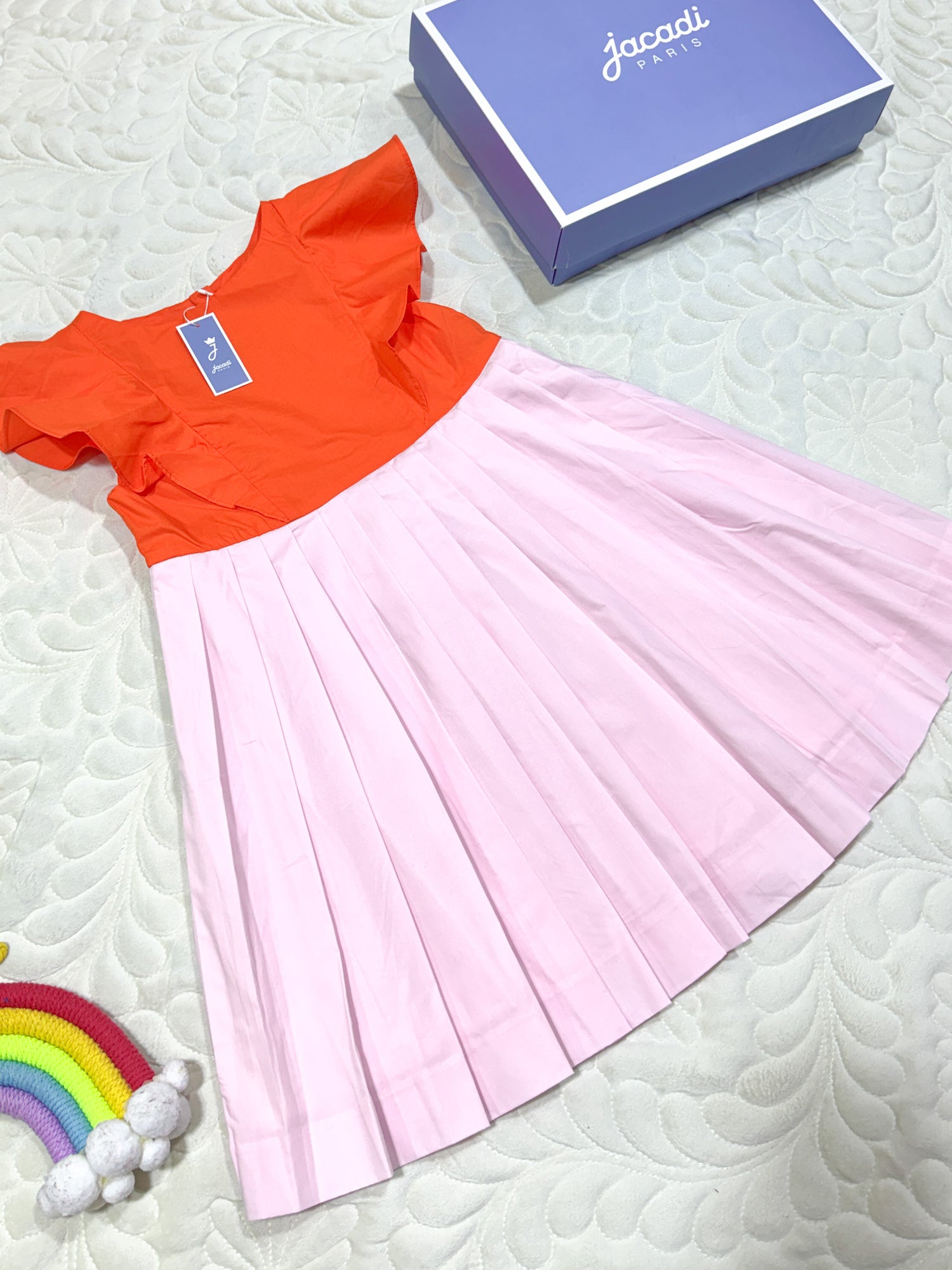 Robe plissée Jacadi orange et rose