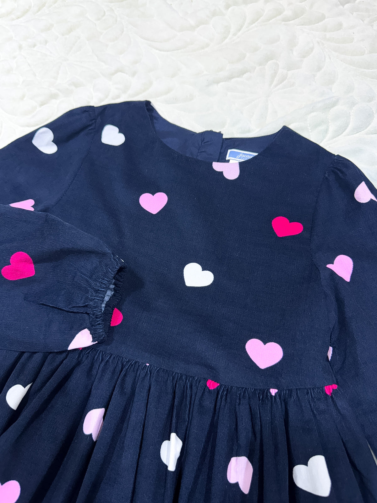 Robe Jacadi pour fille en velours côtelé bleu marine à motif cœurs