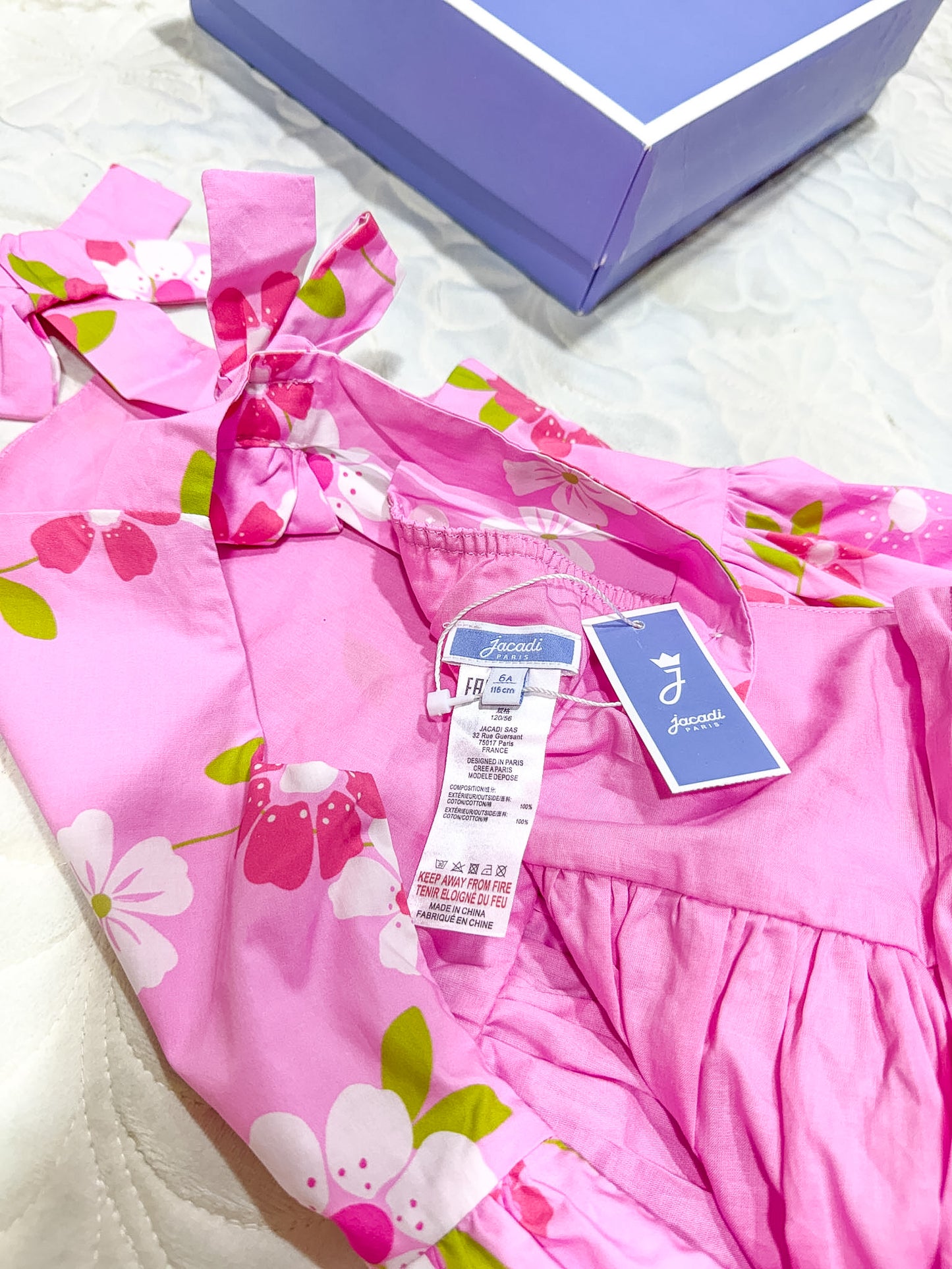 Jacadi Pink Floral Bow Strap Cotton Dress