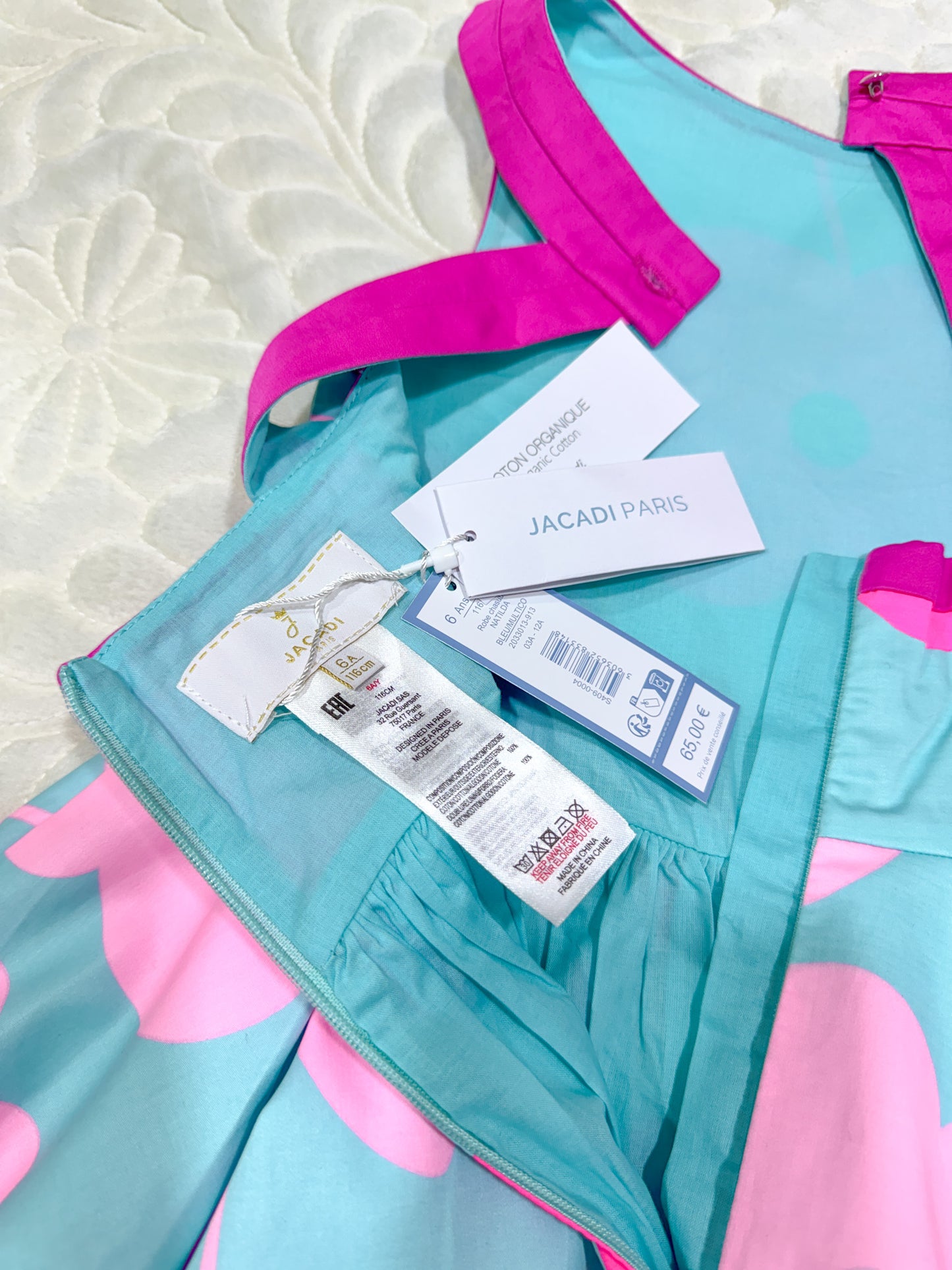Jacadi Robe sans manches à fleurs bleues et roses pour fille