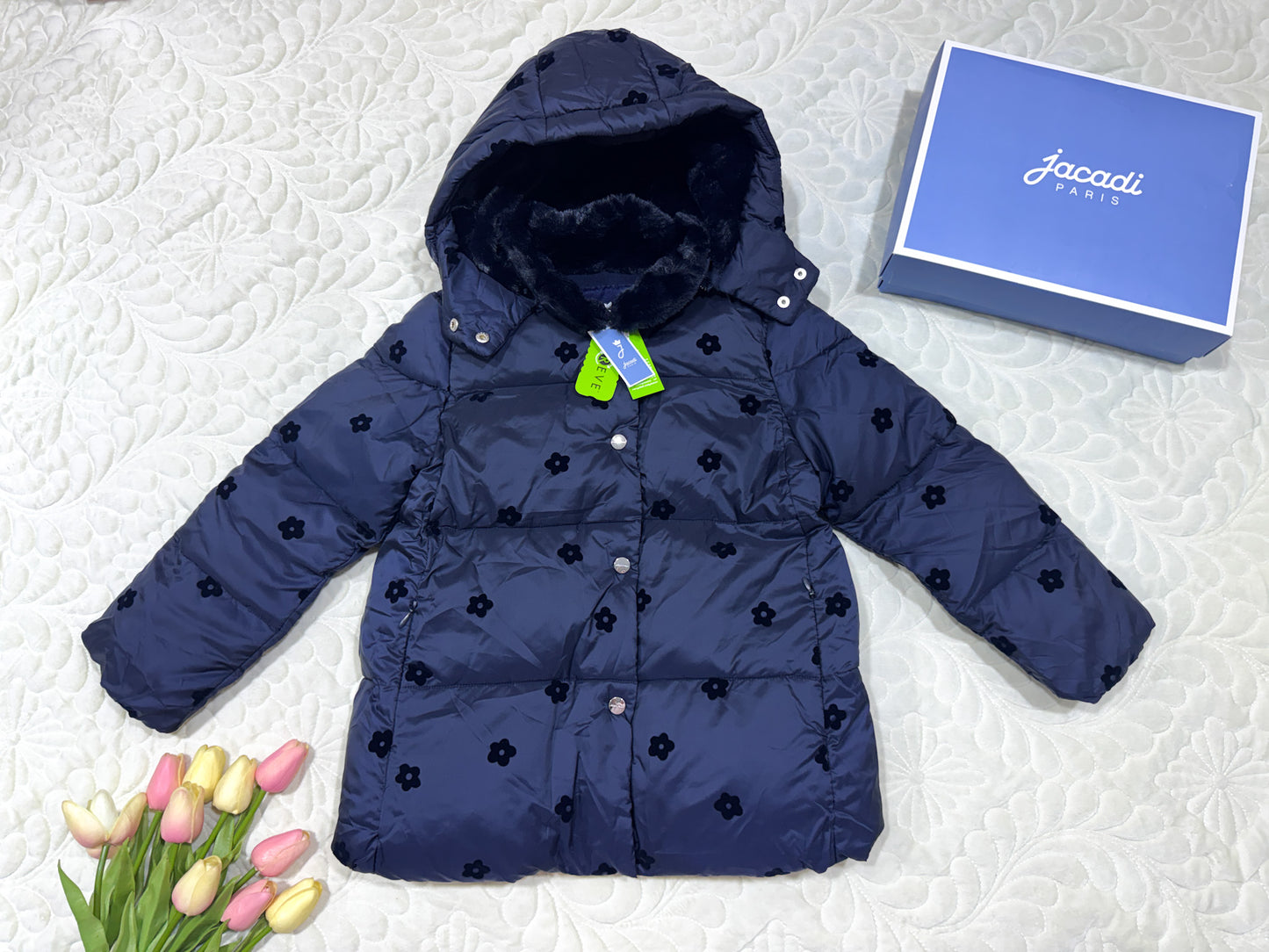 Jacadi Navy Floral Winter Puffer Jacket