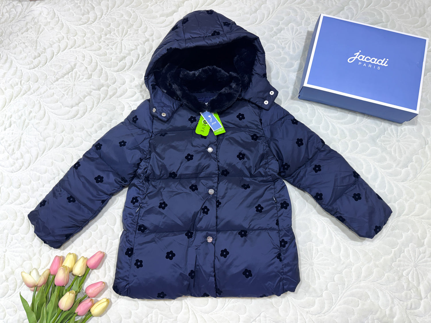 Jacadi Navy Floral Winter Puffer Jacket