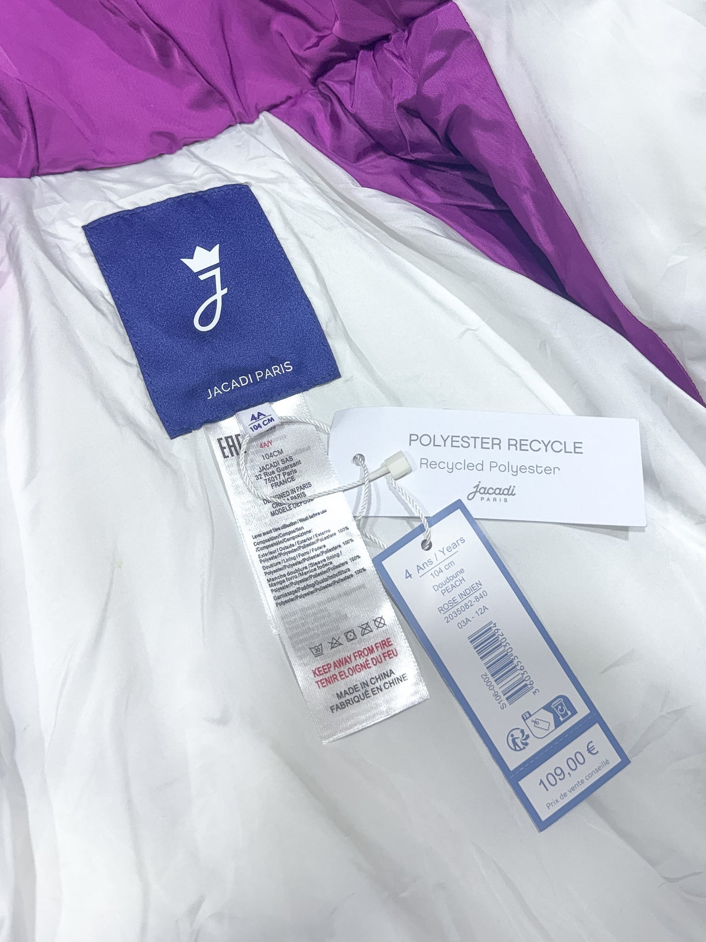 Doudoune Jacadi violet vif