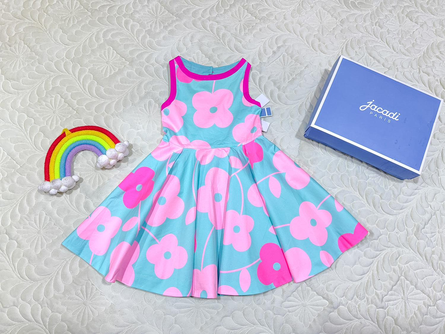 Jacadi Robe sans manches à fleurs bleues et roses pour fille