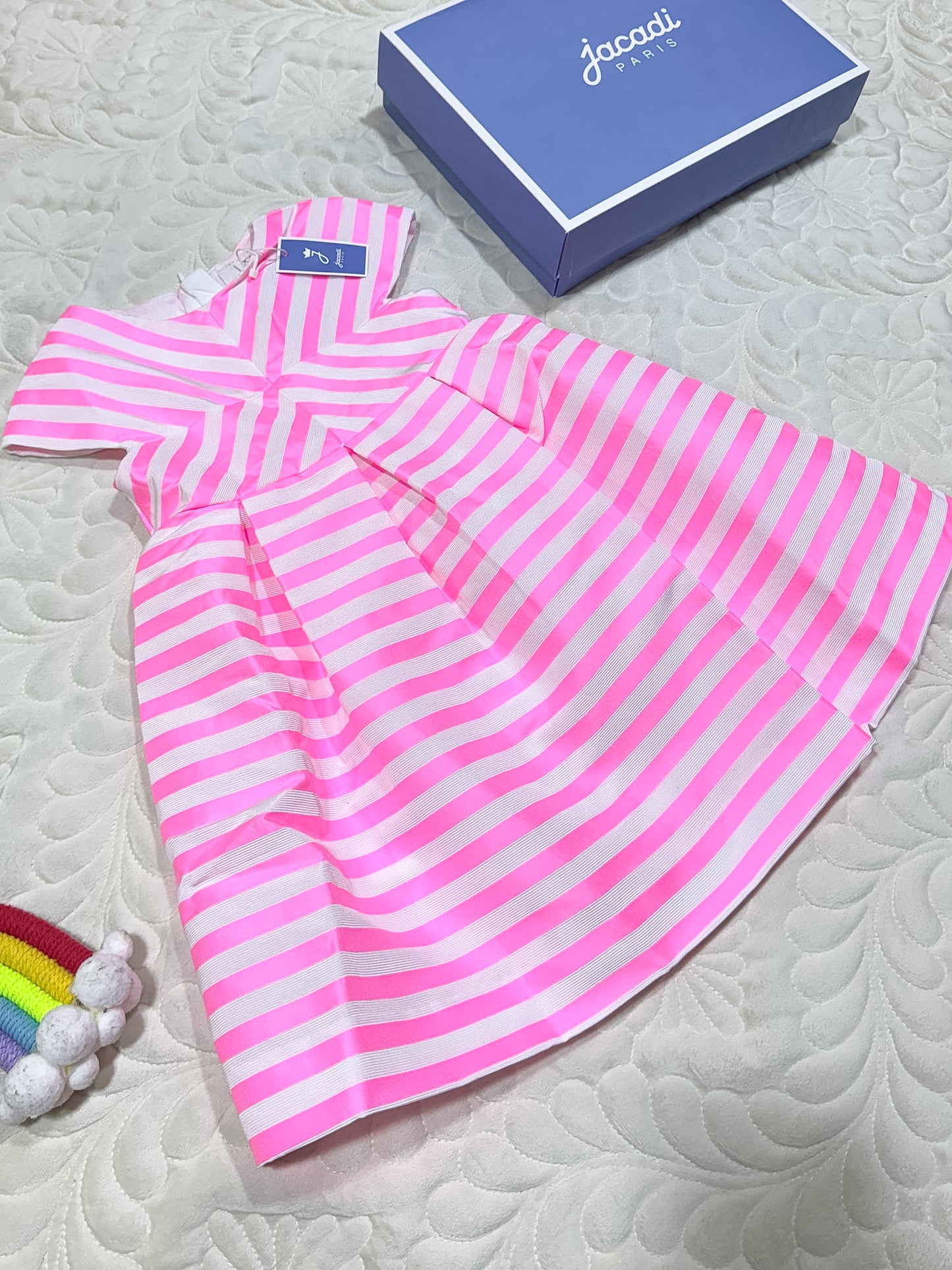 Robe rayée rose et blanche Jacadi