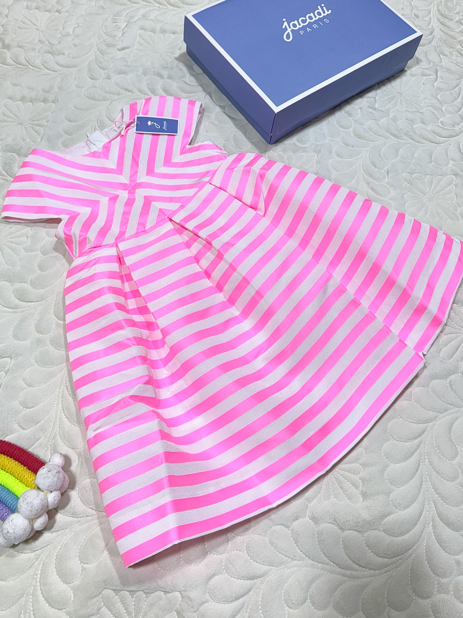 Robe rayée rose et blanche Jacadi