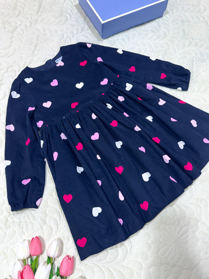 Robe Jacadi pour fille en velours côtelé bleu marine à motif cœurs