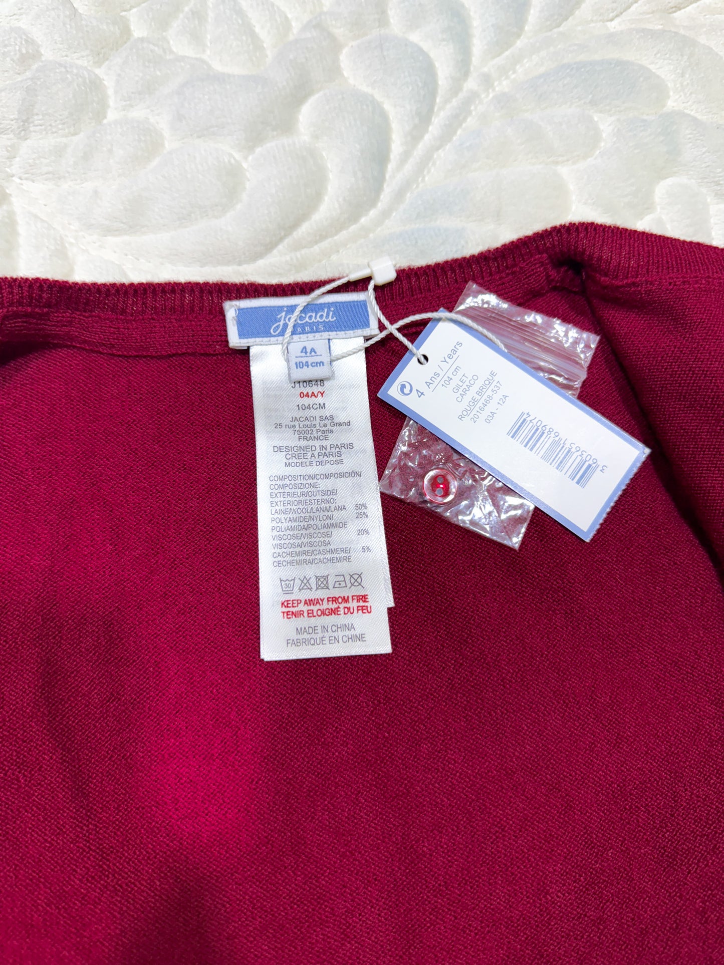 Jacadi Gilet fille rouge bordeaux à volants