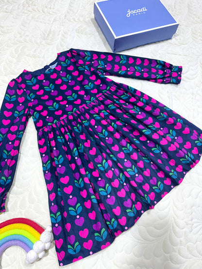 Robe imprimée cœur et tulipe marine Jacadi pour fille
