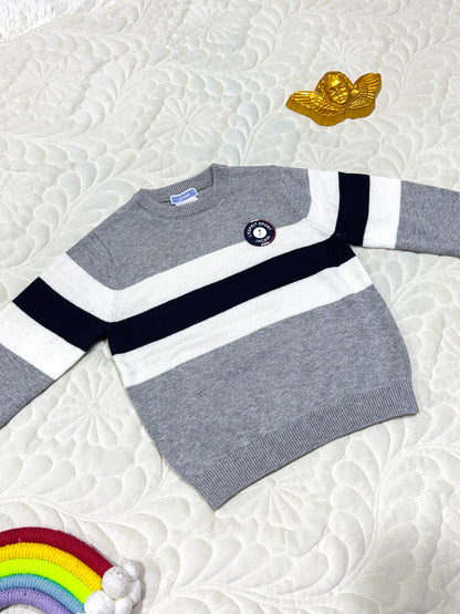 Jacadi Boys Grey & Navy Colorblock Striped Sweater
