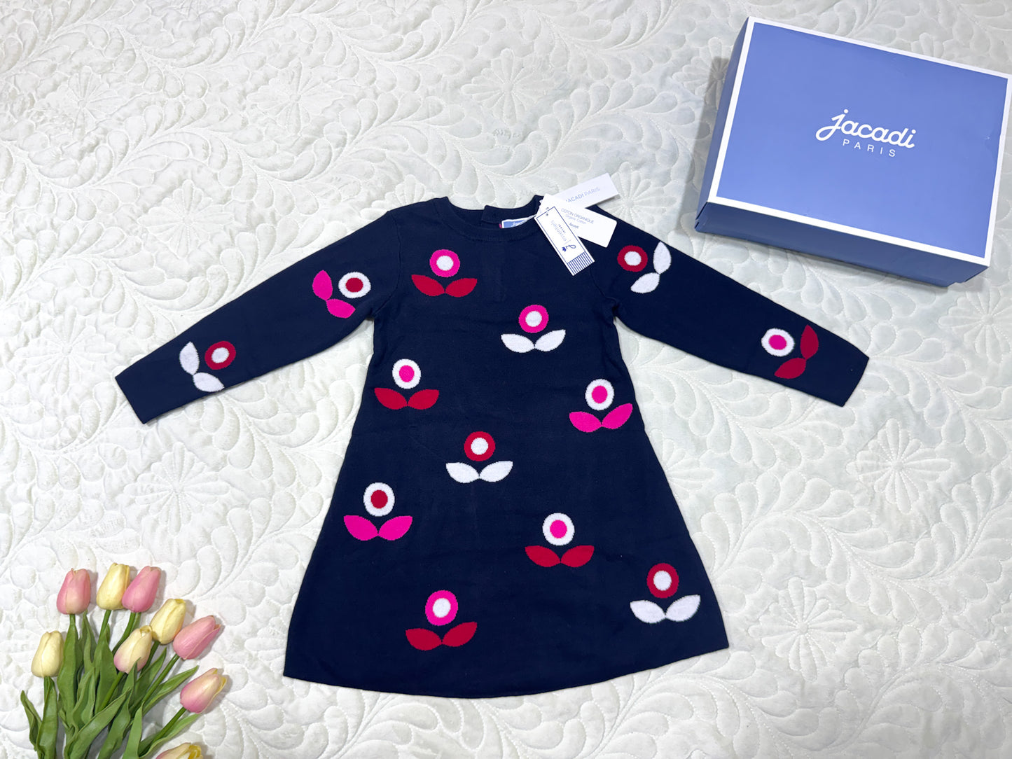 Jacadi Marine Gebreide Jurk met Bloemenprint