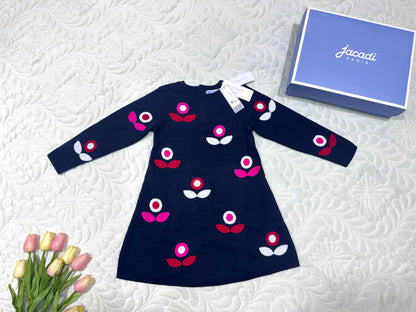 Jacadi Marine Gebreide Jurk met Bloemenprint