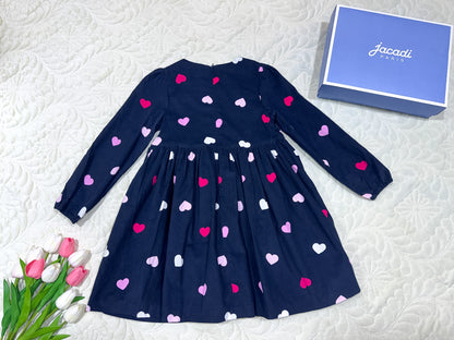 Robe Jacadi pour fille en velours côtelé bleu marine à motif cœurs