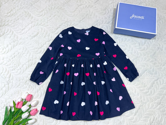 Robe Jacadi pour fille en velours côtelé bleu marine à motif cœurs