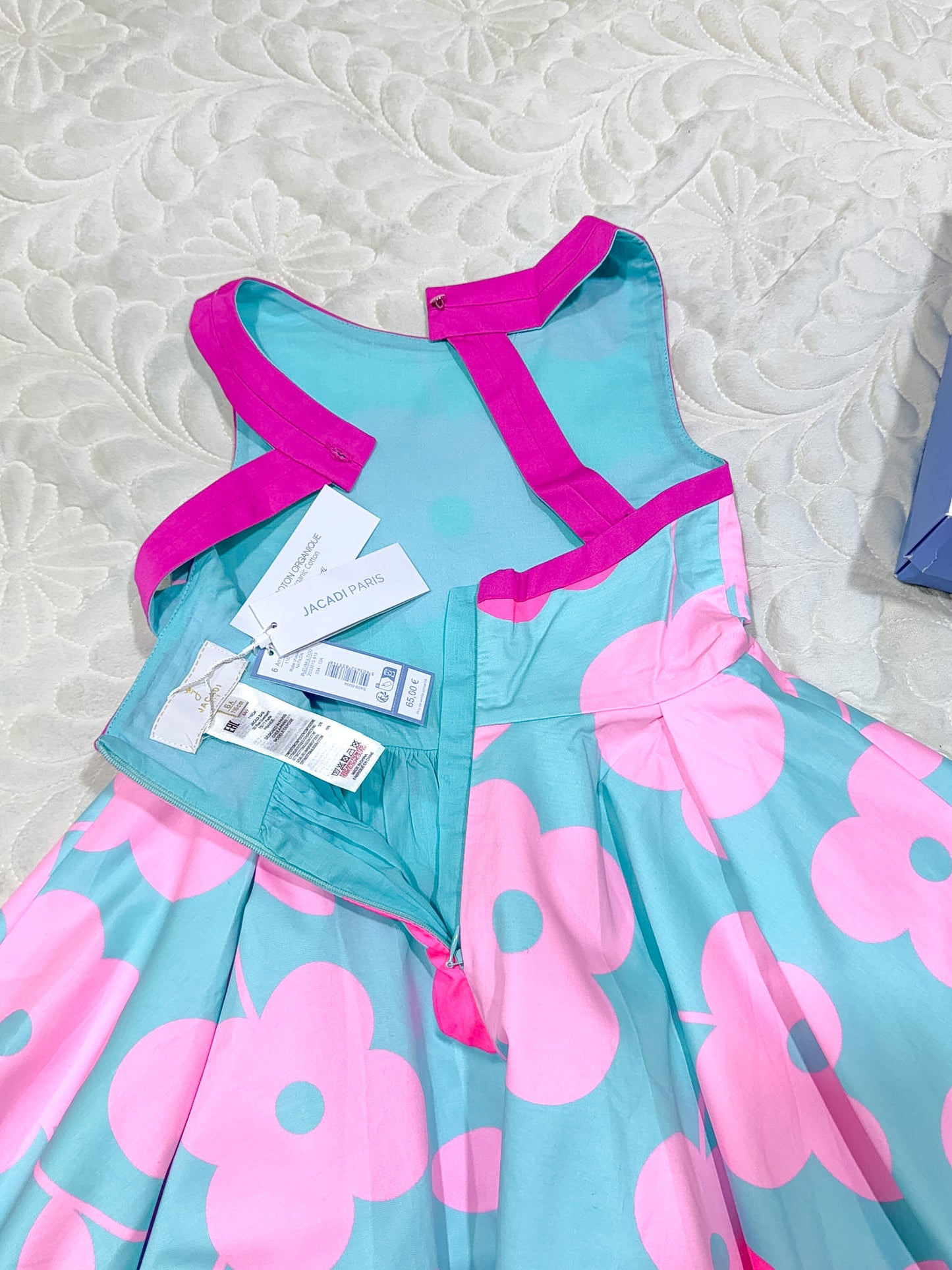 Jacadi Robe sans manches à fleurs bleues et roses pour fille