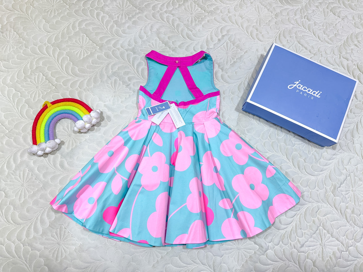 Jacadi Robe sans manches à fleurs bleues et roses pour fille