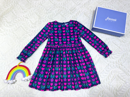 Robe imprimée cœur et tulipe marine Jacadi pour fille