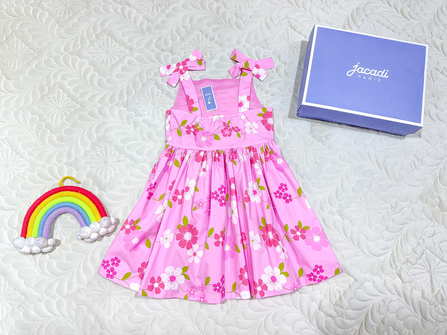 Jacadi Pink Floral Bow Strap Cotton Dress