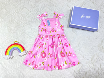 Jacadi Pink Floral Bow Strap Cotton Dress