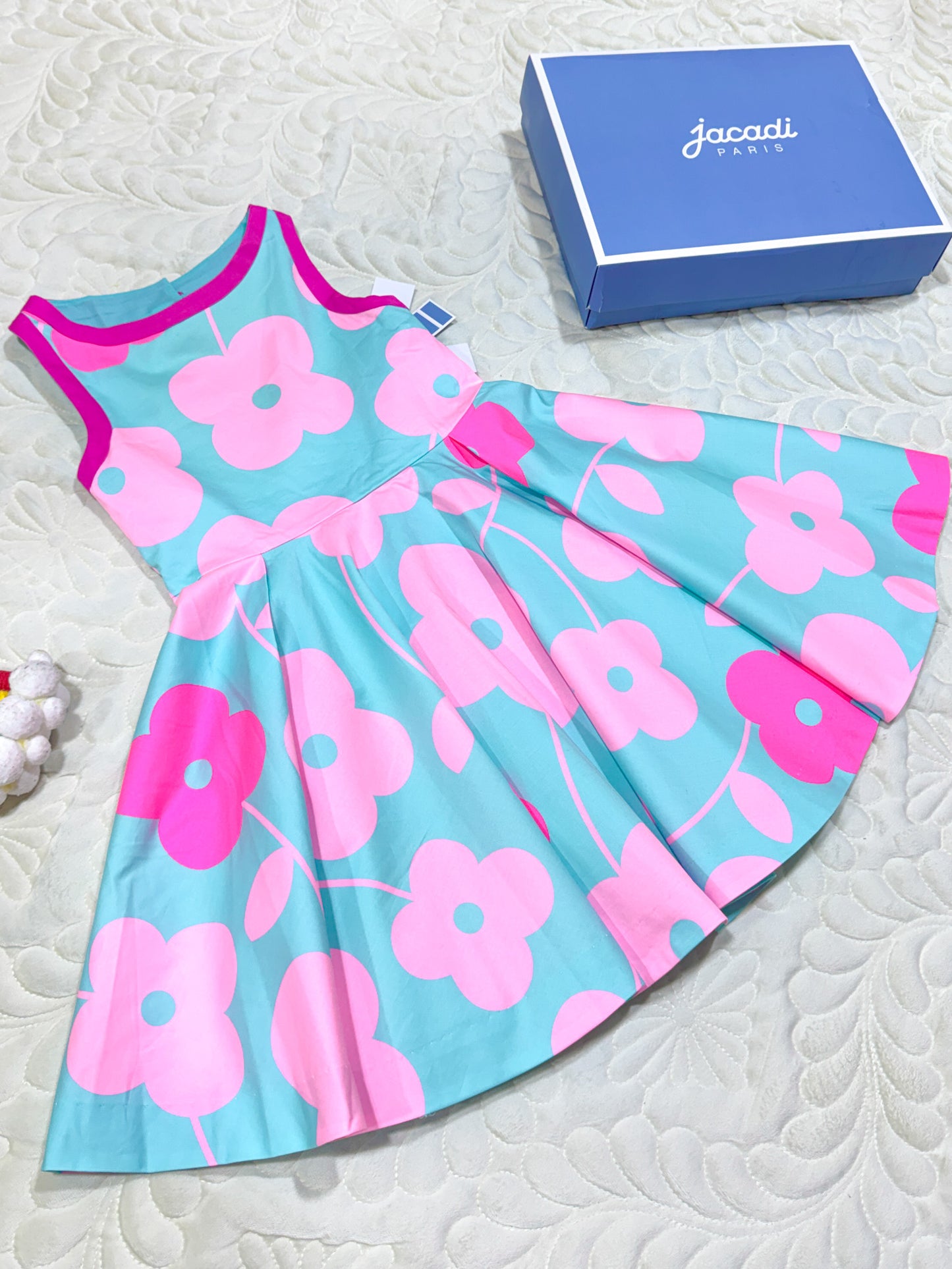 Jacadi Robe sans manches à fleurs bleues et roses pour fille