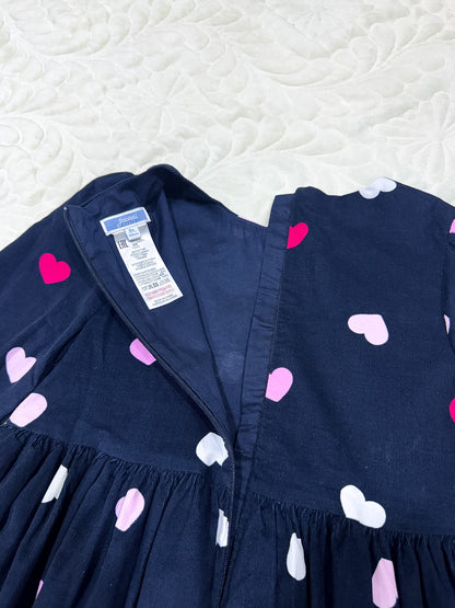 Robe Jacadi pour fille en velours côtelé bleu marine à motif cœurs
