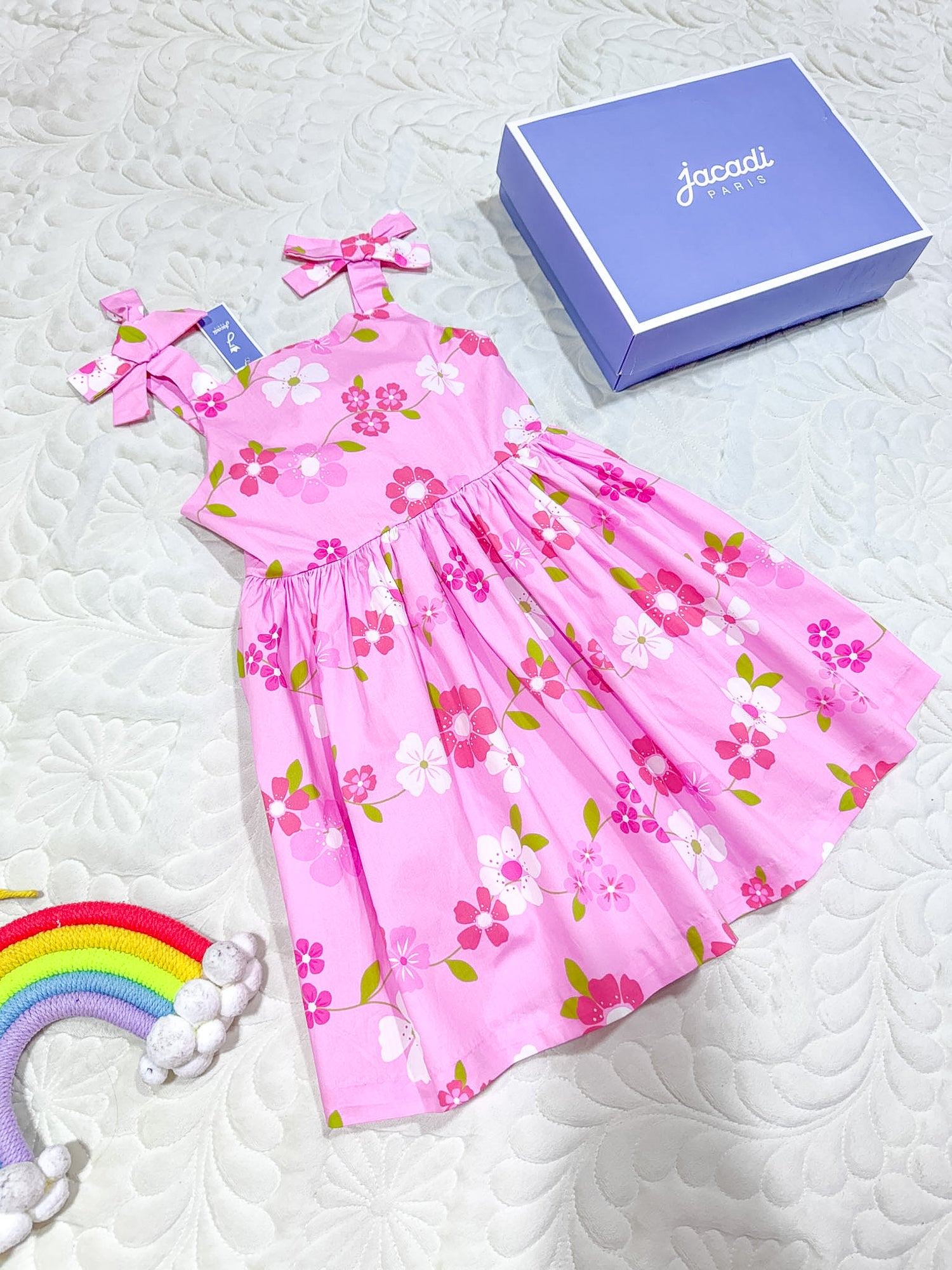 Jacadi Pink Floral Bow Strap Cotton Dress