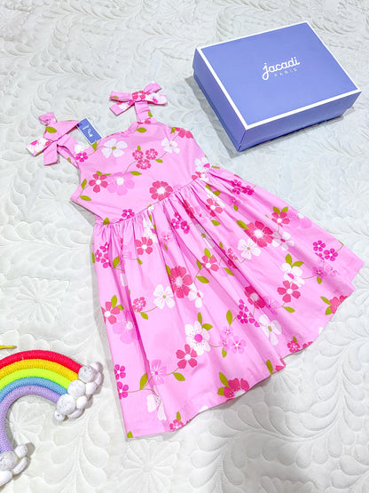 Jacadi Pink Floral Bow Strap Cotton Dress