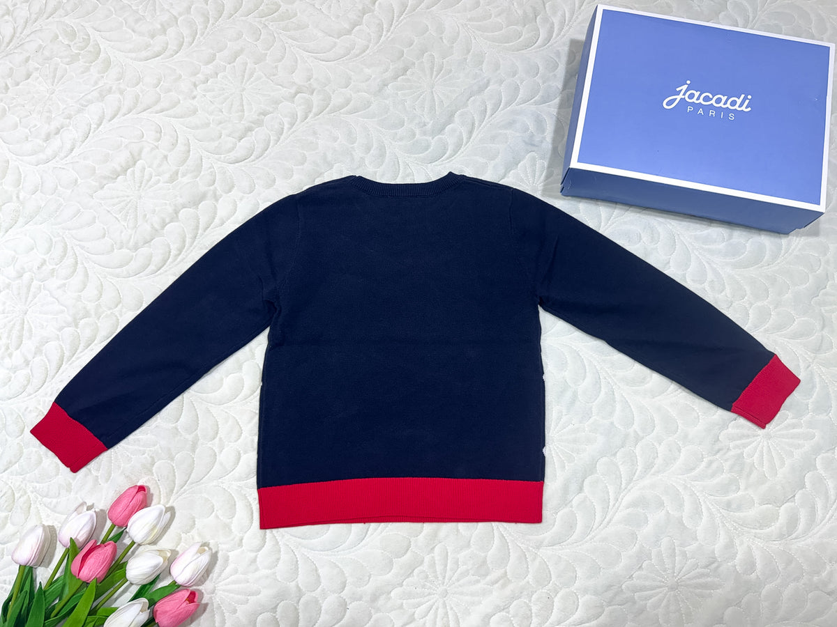Pull en coton bleu marine à motif tulipes pour fille Jacadi